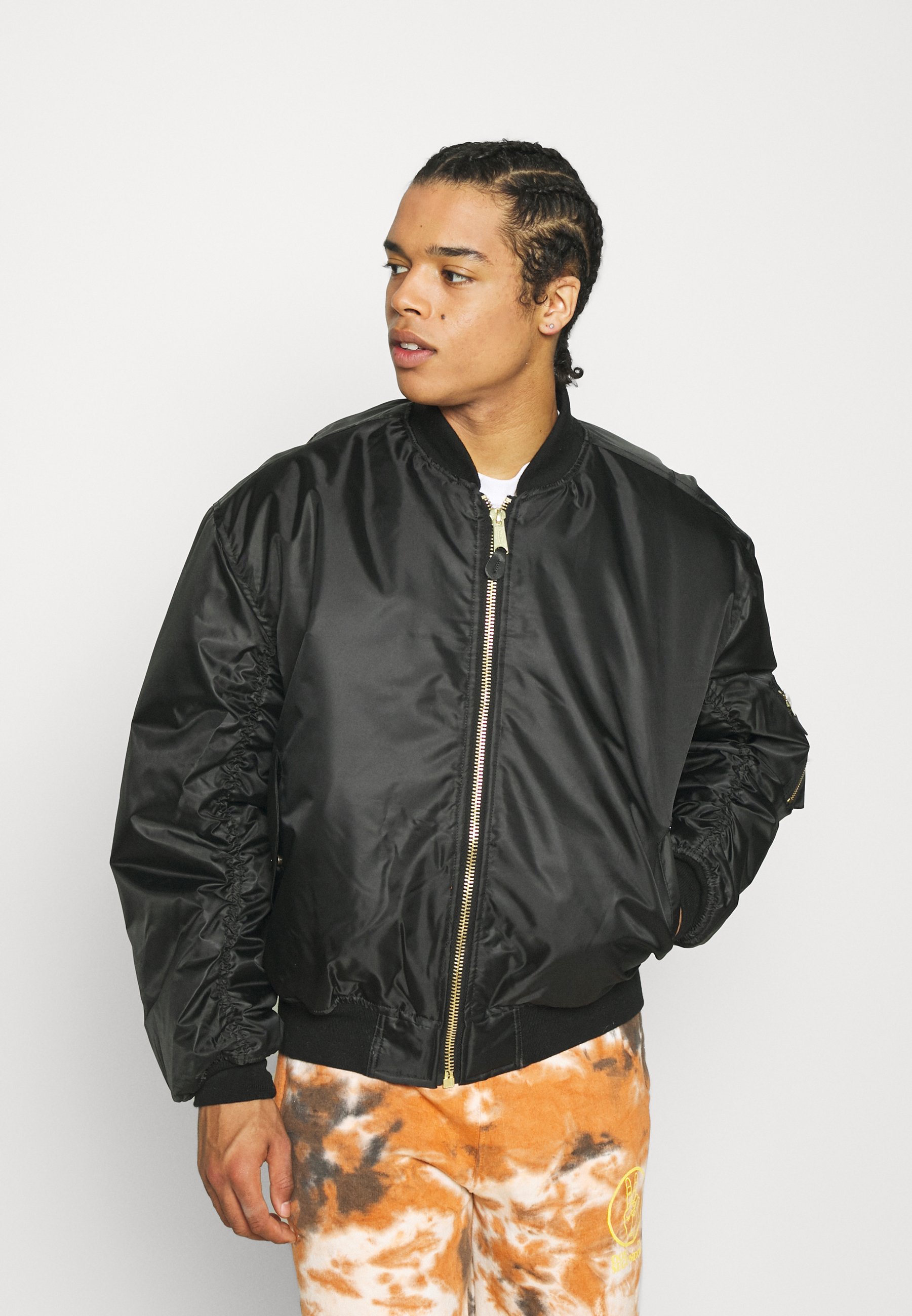 black puffy bomber jacket