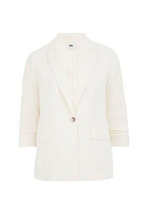 Valge bleiser ühe nupuga kinnitusega, kahe eesoleva taskuga ja rullitud varrukatega. Valmistatud kergest kangast, millel on sile tekstuur.