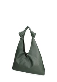 Sac hobo en cuir vert foncé, avec un design unique de poignée nouée, une texture douce et une silhouette décontractée avec des détails de couture minimalistes.
