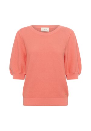 Korallivärvi kudum särk lühikeste puffvarrukatega, ümmarguse kaelusega ja ribakudumistega mansettidega. Omab väikest brändi logo allääres.