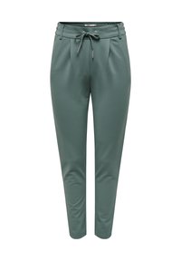 Helle grüne Stretchstoffhosen mit einem Kordelzug-Bund, schmal zulaufenden Beinen und Vorderfalten für eine lässige Passform.