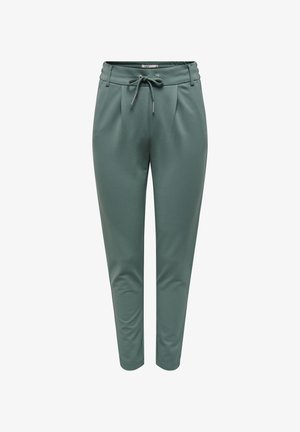 Helle grüne Stretchstoffhosen mit einem Kordelzug-Bund, schmal zulaufenden Beinen und Vorderfalten für eine lässige Passform.