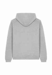 Felpa grigia con cappuccio, dotata di maniche lunghe e orlo a costine. Tessuto morbido senza ulteriori motivi o decorazioni.