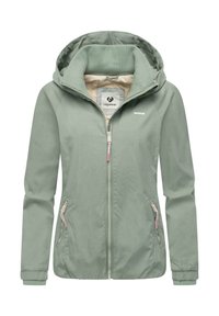 Jasnozielona kurtka z kapturem, zapinana na zamek błyskawiczny z przodu, z dwoma bocznymi kieszeniami. Posiada ściągacze przy mankietach oraz gładką fakturę tkaniny. Wewnątrz metka z logo.