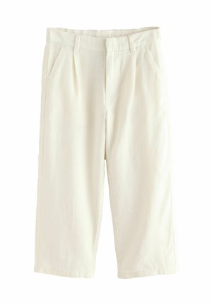 Katoenmix, knielange shorts in roomkleur. Heeft twee voorkruiszakken en een platte tailleband. Soepele textuur met een ontspannen silhouet.