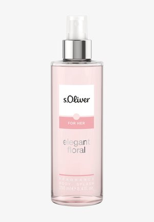 s.Oliver elegant blomsterduft kroppsspray for henne i en gjennomsiktig rosa 250 ml sprayflaske med sølvkork.