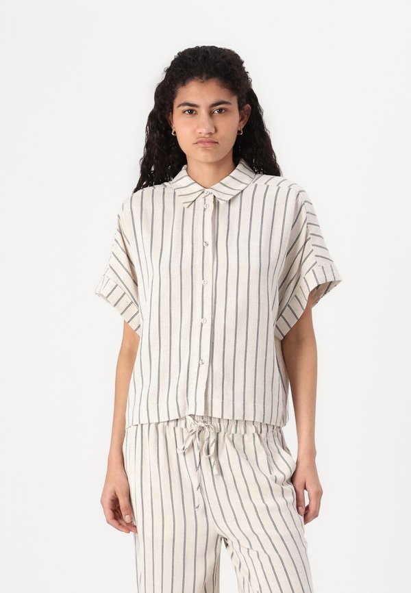 SLFVIVA STRIPED CROPPED SUNSHIRT - Button-down blouse - sandshell
