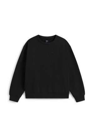 Sweat-shirt noir à col rond, manches longues, poignets côtelés et petit logo Vans ton sur ton sur la poitrine.