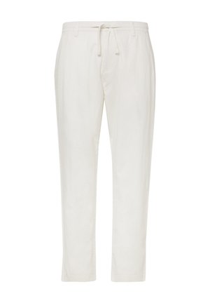 Witte, lichte katoenen broek in een katoenmix met een elastische tailleband en trekkoord. Bevat twee zijzakken en heeft een rechte pijpdesign.
