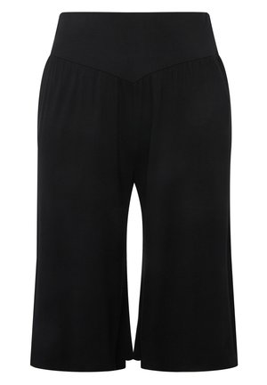 Culotte ampi neri con vita alta elasticizzata e design a spacco, realizzati in tessuto morbido e leggero per garantire comfort.