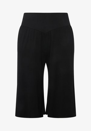 Schwarze, weit geschnittene Culottes mit einem hohen, elastischen Bund und einem gespaltenen Design, aus weichem, leichtem Stoff für höchsten Komfort.