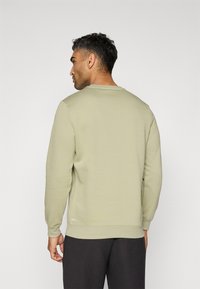 Lys grøn sweatshirt med rund hals og lange ærmer. Har ribbede manchetter og kant, lavet af et blødt, struktureret stof.