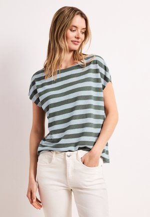 Street One DROPPED SHOULDER SHIRT MIT STREIFEN UND GLITZER - T-Shirt print - bound green