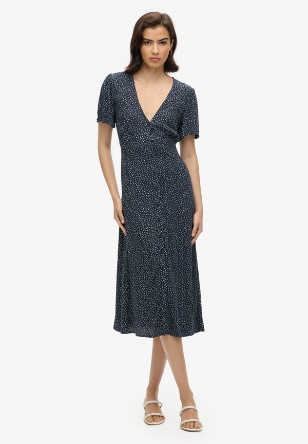 PRINTED BUTTON-UP SHORT SLEEVE MIDI TEA - Blusenkleid