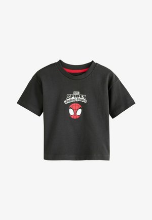 Fekete pamut póló rövid ujjakkal, kerek nyakkivágással. Az elején piros-fehér Spidey grafikával és a "SPIDEY AMAZING FRIENDS" felirattal.