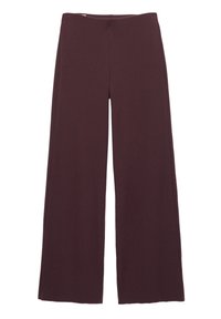 Pantalon à jambe large en maille côtelée de couleur bordeaux foncé avec une taille élastique, conçu pour un port décontracté et confortable.
