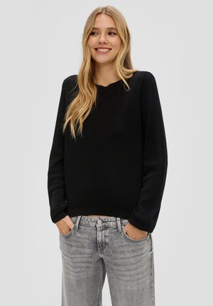 QS MIT DOBBY STRUKTUR - Pullover - schwarz
