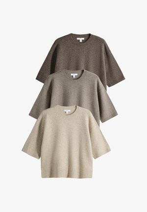 THE SET, 3 PACK CREW NECK KNITTED T-SHIRTS - Jumper - oatmeal stone brown chocolate brown