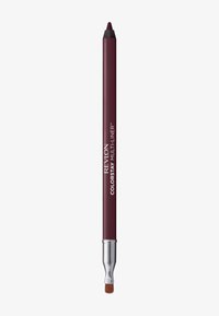 Crayon multi-liner bordeaux avec une pointe applicatrice argentée. Surface texturée, marqué du nom "Revlon Colorstay Multi-Liner" en blanc.