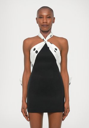 POLKA DOT PRINT HALTERNECK MINI DRESS WITH BOW - Juhlamekko - black/white