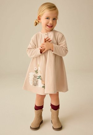 Next, LONG SLEEVE DRESS - Jersey dress - ecru emboidered swan