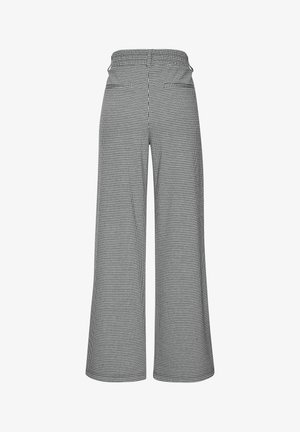 Schwarz-weiß karierte Hosen mit hoher Taille, weitem Bein, Gesäßtaschen und einer taillierten Bund.