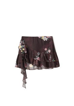 Bershka ANIMAL RUFFLED - A-lijn rok - dark red