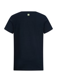 Granatowa koszulka z krótkim rękawem z miękkiej bawełny, z okrągłym dekoltem i małą kwadratową naszywką z logo z tyłu.