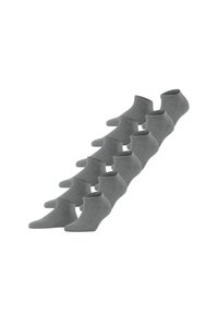 Gray ankle socks in a pack of multiple pairs. Soft texture, seamless design, and moderate height above the ankle.