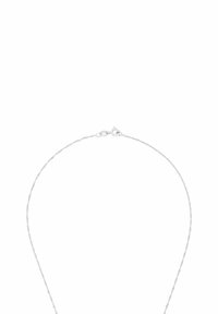 Srebrny naszyjnik z delikatnym, skręconym wzorem łańcuszka z zapięciem na sprężynkę. Całość ma błyszczące wykończenie i gładką teksturę.