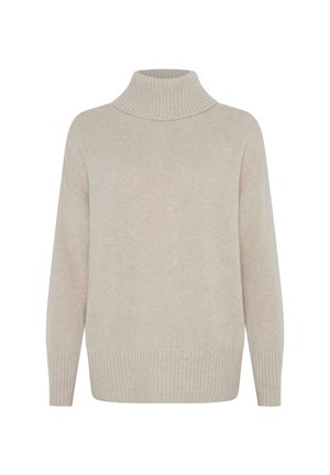 Maglione beige a collo alto con bordo e orlo a costine, caratterizzato da un morbido knit texturizzato. Design loose-fit con spalle abbassate.