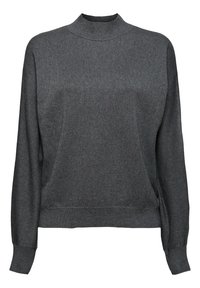 Grijze trui met een hoge hals, lange mouwen, geribbelde manchetten en een zachte textuur. Heeft een ontspannen snit voor comfortabel dragen.
