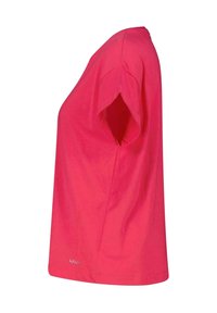 Kortærmet t-shirt i klar pink bomuld. Minimalistisk design med rund halsudskæring og diskret logo detalje ved kanten. Glat tekstur.