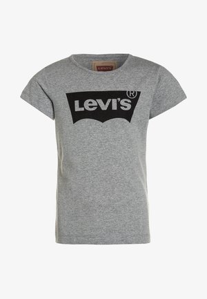 Grå t-shirt med korte ærmer med sort Levi's-logo over brystet og rund halsudskæring.