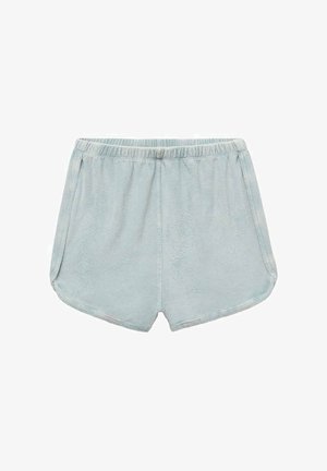 Lichtblauwe badstof shorts met een elastische tailleband, zijzakken en een zachte, gestructureerde oppervlakte. Heeft een ontspannen pasvorm en een afgeronde zoom.