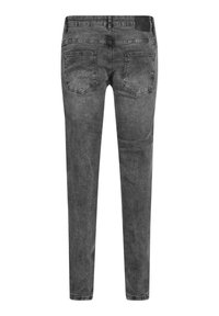 Uske slim-fit crne traperice su izrađene od denima, s izblijedjelom teksturom, dizajnom s pet džepova i oznakom na pojasu straga.
