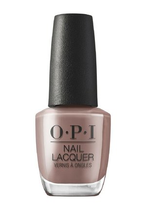 OPI Nagellackflasche gefüllt mit beigem Nagellack, schwarzer strukturierter Verschluss, klarer Glasboden und Produktname auf der Vorderseite aufgedruckt.