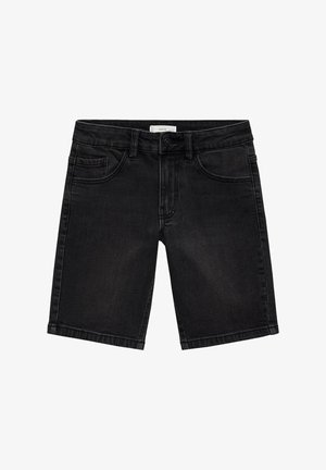 Svarta jeansshorts med en klassisk femfickdesign, rak passform och dragkedja. Slät textur med subtila blekningsdetaljer.
