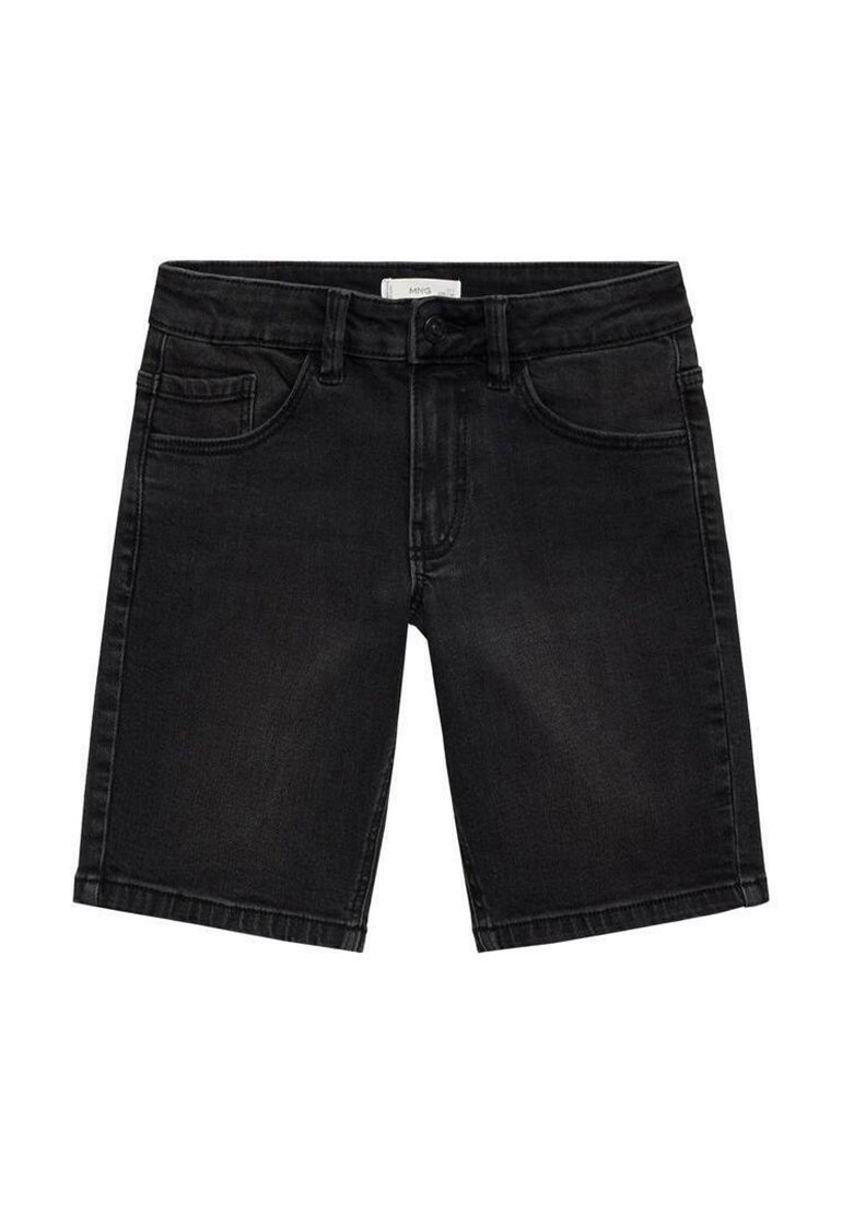 Svarta jeansshorts med en klassisk femfickdesign, rak passform och dragkedja. Slät textur med subtila blekningsdetaljer.