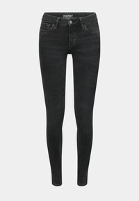 Jean slim noir avec cinq poches, fermeture par bouton et étiquette de la marque Esprit à l’intérieur de la ceinture.