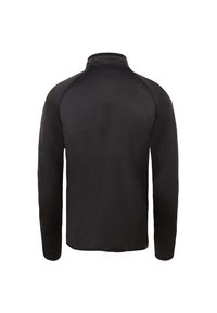 Svart långärmad tröja med ståkrage, med en slät textur och en enkel design på baksidan. Ingen synlig hårdvara eller detaljer.