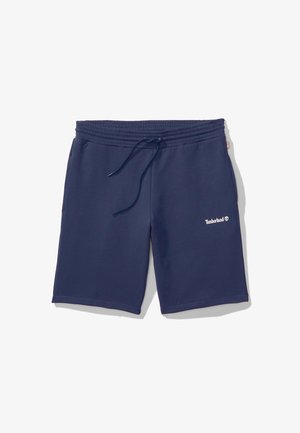 Shorts en mélange de coton bleu marine avec une taille élastique, cordon de serrage et poches latérales. Présente un accent du logo Timberland en blanc.