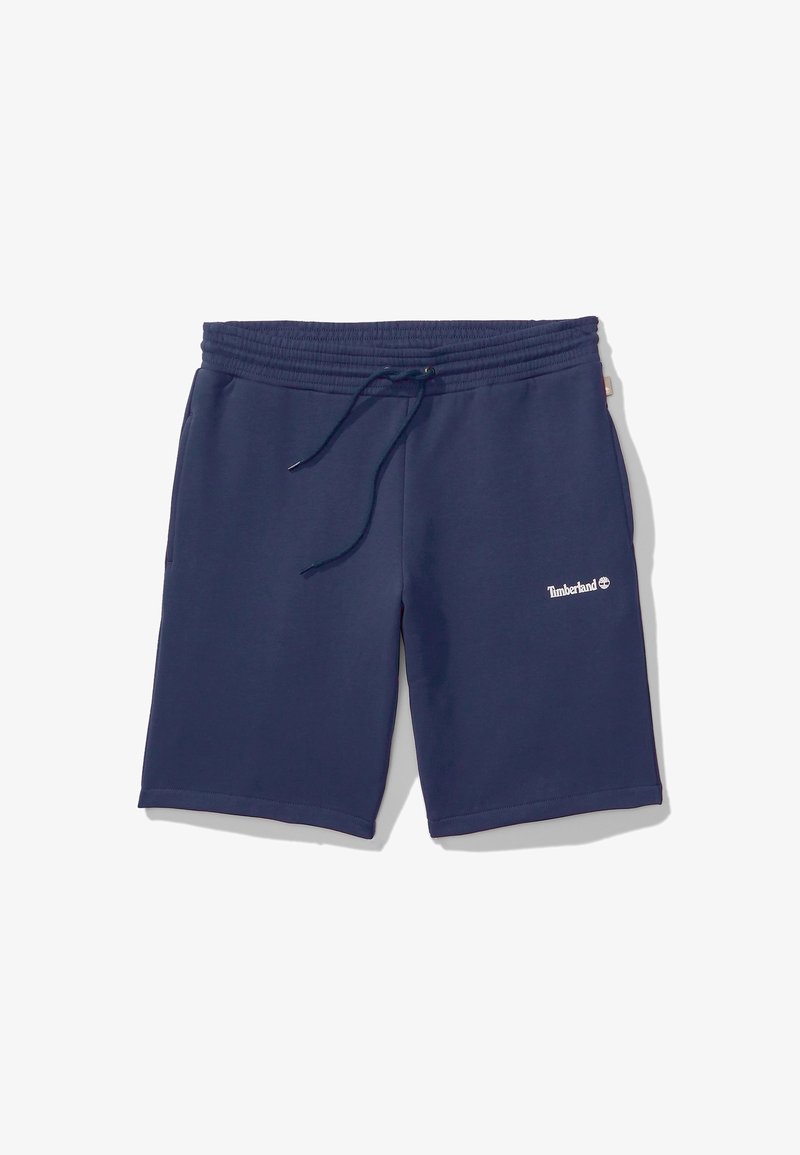 Shorts en mélange de coton bleu marine avec une taille élastique, cordon de serrage et poches latérales. Présente un accent du logo Timberland en blanc.