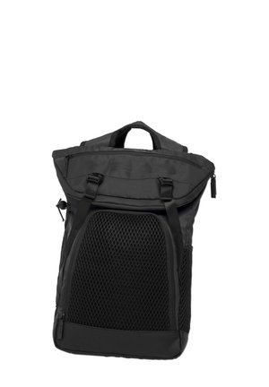 Sac à dos noir au design à rabat, doté d'une poche avant en mesh, de bretelles rembourrées et d'une poche latérale zippée.