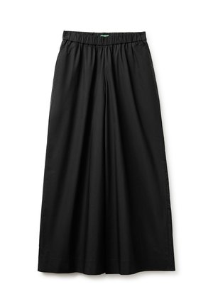 Zwarte brede broek met een elastische tailleband en subtiele zijzakken, ontworpen voor een losse en comfortabele pasvorm.