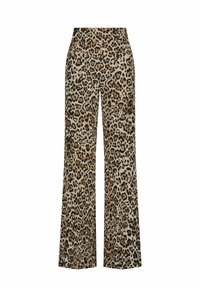 Leopardenmuster Wide-Leg-Hosen in Beige und Braun, mit glatter Textur, hohem Taillenbund und zwei seitlichen Taschen für praktische Verwendung.