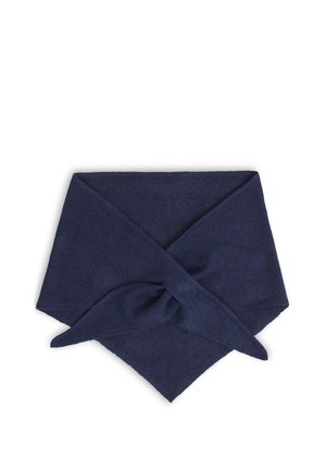 Écharpe bleu foncé pliée et croisée au centre, présentée sur fond blanc.