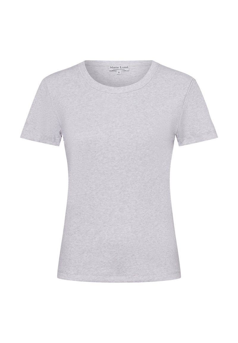 Gray short-sleeve t-shirt with a round neckline, made of soft cotton fabric, featuring a subtle texture and a fitted silhouette.