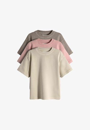 THE SET, REGULAR FIT - 3 PACK SHORT SLEEVE WASHED T-SHIRTS - Základné tričko - brown pink