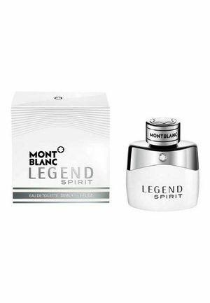 Montblanc Legend Spirit Eau de Toilette Flasche und passende weiße Box, 30 ml, mit schwarzen und silbernen Markendetails.